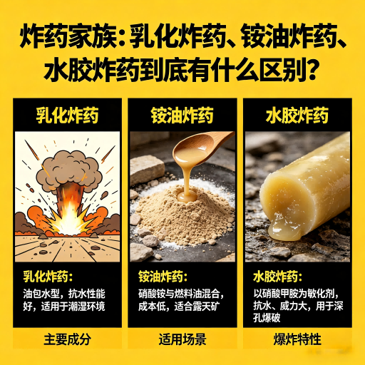 三江炸药家族：乳化炸药、铵油炸药、水胶炸药到底有什么区别？